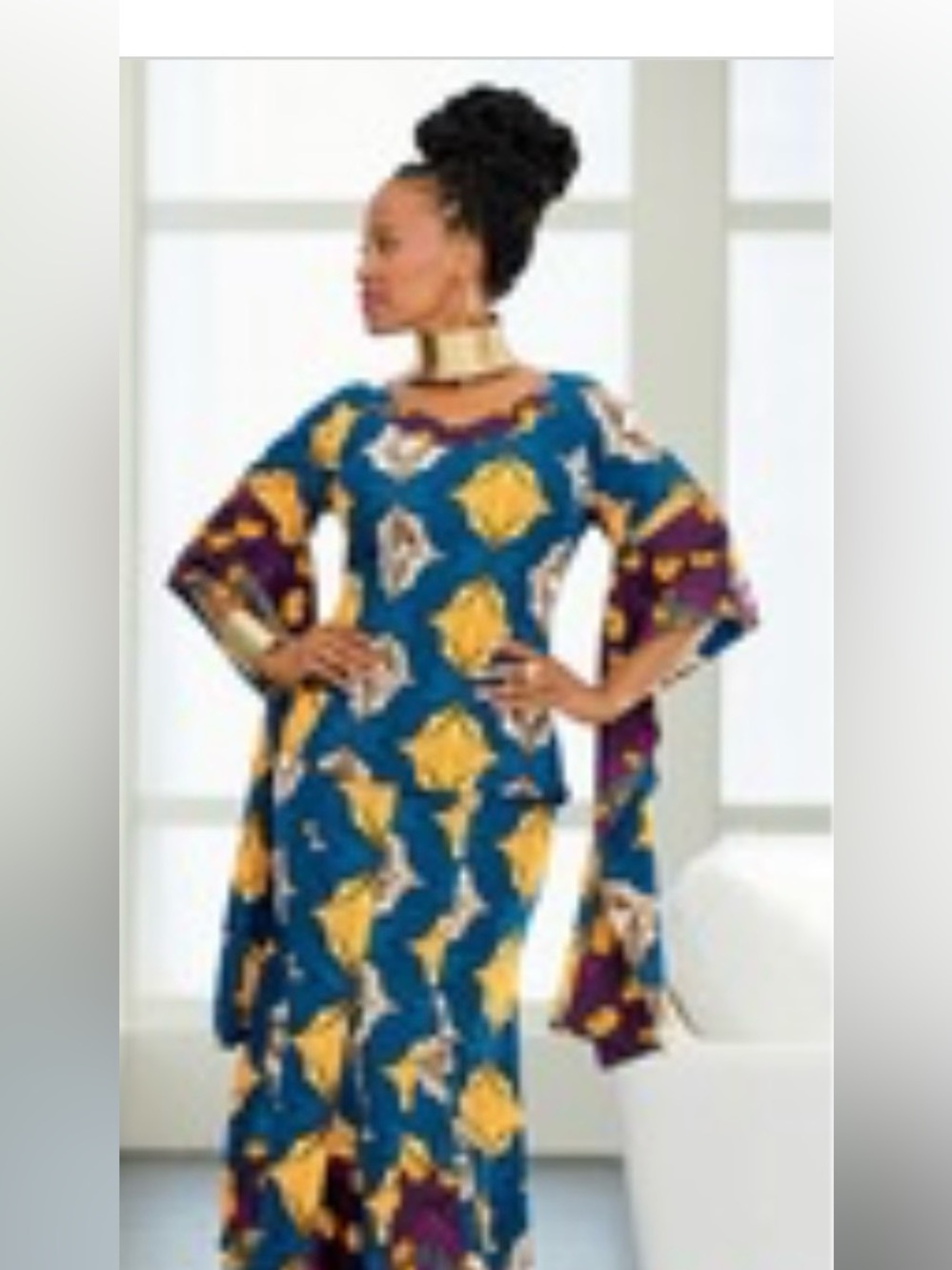 Ashro Blue and Yellow Printed Skirt Set with Purple Accents